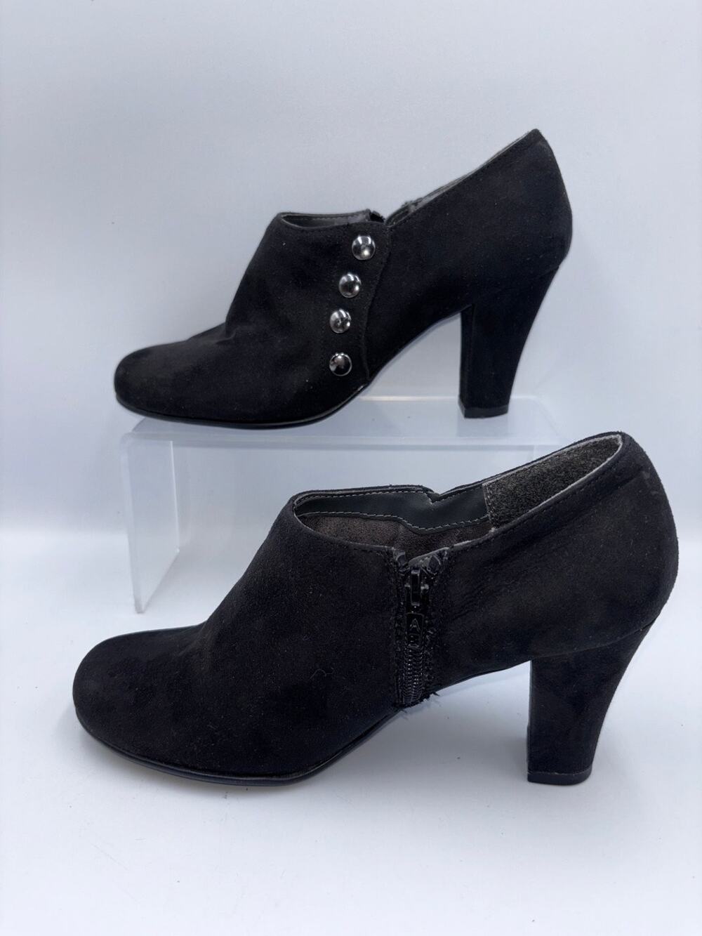 Aerosoles Women's Black Suede Low Ankle Boots US 8 Block Heel Zipper